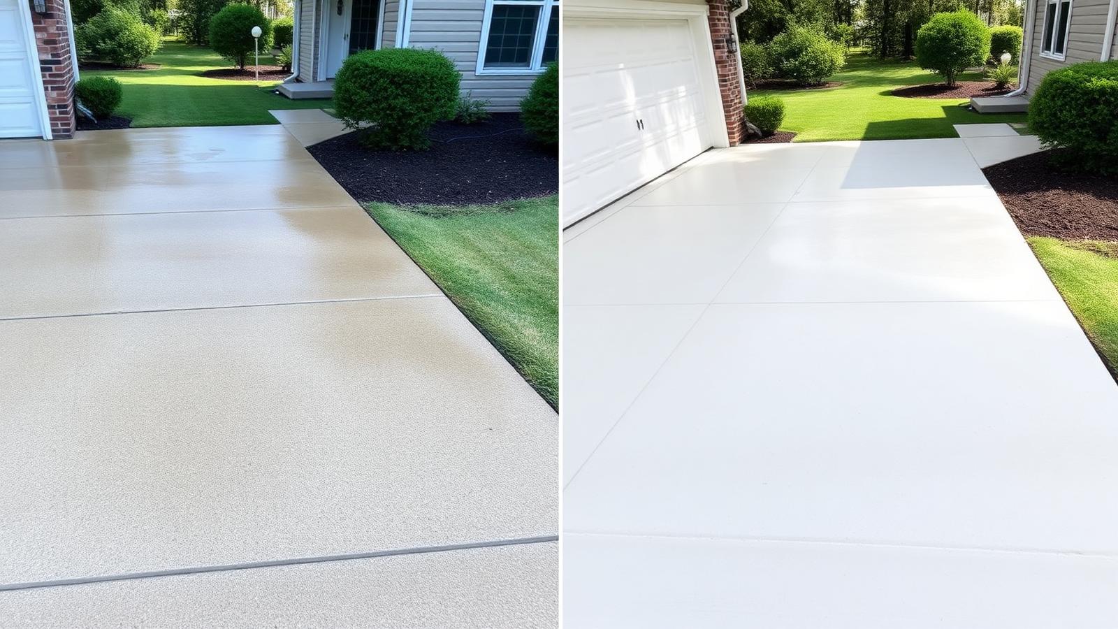 Driveway before and after pressure washing